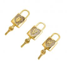 CARLIDANA Dainty Lock with Key Charm in 14K Gold Plated Letter Charm Zircon Heart Love Accessories for Earring Bracelet Necklace