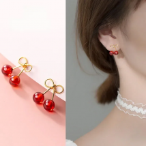 TrustDavis 925 Sterling Silver Fashion Women Jewelry Red Synthetic Red Pomegranate Cherry Stud Earrings For Wedding Gift DB1065