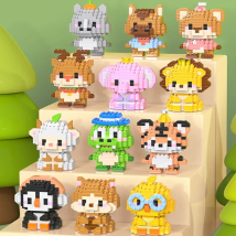 DIY Cute Animals Lion Corgi Dolphin Hamster Rabbit Dog Cats Fish Tanks Building Blocks Kit Girl Bricks Model Kids Toy Children