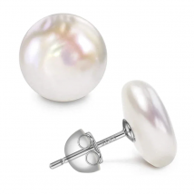 Women Big Baroque Button Pearl Earrings Freshwater Cultured Biwa Coin Pearls 925 Sterling Silver Mounts Stud Earrings Jewelry
