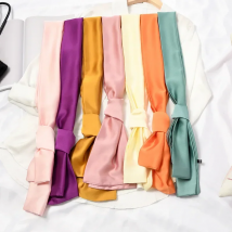 Long Women Neck Scarf Plain Headband Silk Satin Hair Scarf Female 15x140cm Fashion Skinny Bag Scarves For Ladies Beige Pink 2023