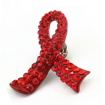 The Red Ribbon Brooches For World AIDS Day Rhinestones Silver Color Zinc Alloy Men Women Brooch Pins International Symbol Of HIV