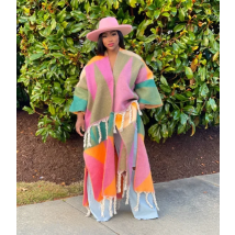 Fashion American Blogger Popular Winter Open Front Warm Fuzzy Long Cardigans Oversized African Multicolor Soft Wool Duster Coat