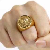 Valily Men Ring Punk Gold Lion Ring 316L Stainless steel Biker Round Animal Jewelry Party Power Design