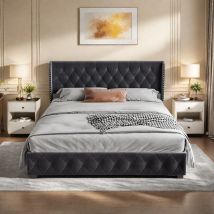 Rosahqnda Letto matrimoniale imbottito, 140-160-180*200 cm, Letto contenitore, Letto idraulico, Letto per adulti, Velluto, Grigio scuro