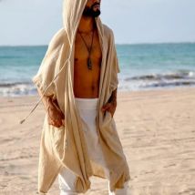 New Men's Summer Mid-length Cardigans Loose Casual Sun Protection Clothes Beach Holiday Style Shawl Coat Male Long Hooded Cape