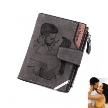 Custom Personalized Photo Wallets Men Short Wallet Design Retro High Capacity Purse Gift for Men Husband with Zipper Coin Pocket