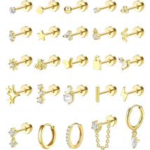 Bobisty 1pc Earrings Surgical Stainless Steel Earrings for Women Dainty Flat Back Earring Stud Hoop Cartilage for Sensitive Ears