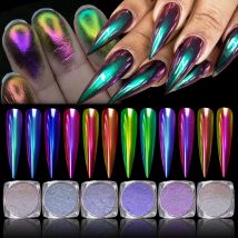 Magic Mirror Powder Chameleon Polarizing Nail Glitter High-Light Diamond Holographic Nail Art Pigments DIY UV Gel Manicure Dust