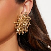 Statement Metal Flower Tassel Earrings Women Party Accessories 2025 Temperament Geometric Beaded Stud Earrings Christmas Jewelry