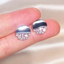 2024 Luxury Fashion Round Cubic Zirconia Crystal Stud Earrings for Women Girls Shiny Trendy Wedding Earrings Jewelry Accessories