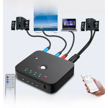 HIFI 4-port 3.5mm Stereo AUX Switcher 3 IN 1OUT Wireless Music Bluetooth 5.0 Audio Receivers Infrared Remote Control