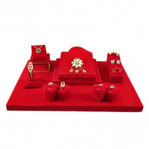 Red Velvet  Jewelry Display Counter Showcase Wedding Festival Jewelry Ring Necklace Bracelet Organizer Storage Holder Stand