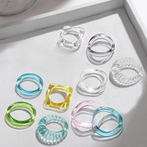 New Trendy Geometric Circle Stacked Finger Rings for Women Minimalist Transparent Multicolor Resin Acrylic Ring Korean Jewelry