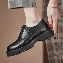 Luxury Designer Women Tractor Lace Up Derby Shoes Black Leather Chunky Brogues Retro Platform Oxford Shoes for Women 2025 New