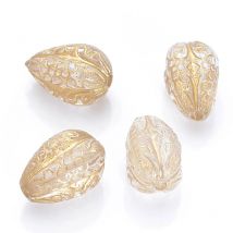 40 Pcs 13x19 MM Plating Acrylic Teardrop Antique Design Stripe Water Drop Pear Shape Spacer Charm Beads For Diy Jewelry Making