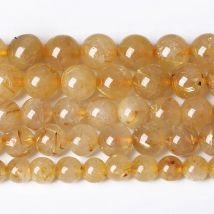 Top Quality Natural Gold Rutilated Quartz Crystals Loose Beads 15"Strand 4 6 8 10 12MM For Jewelry Making DIY Bracelets Necklace