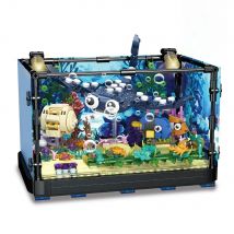 Fish Tank Block Set with Lights, Aquarium, Marine Life, Shark Eco Tank, Block Playset for Kids 6+ Years, Gift for Ocean Lovers