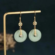 Green Jade Doughnut Earrings Agate Jewelry Women Zircon Chalcedony Gifts Crystal Natural Lucky Fashion Amulet Gemstone