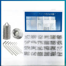 NINDEJIN Hexagon Socket Set Screw Kit Cone Point Stainless Steel Headless Grub Screw Assorment Kit M2 M2.5 M3 M4 M5 M6 M8