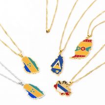 National Map & Flag Pendant Necklace Gold Color Wave Chain Antigua Grenada Saint Lucia Map Necklaces For Women Men Choker Gifts