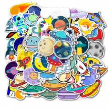 50Pieces Outer Space Alien Astronaut UFO Rocket Ship Planet Cartoon Stickers for Scrapbook Luggage Cup Phone Laptop Sticker Toys