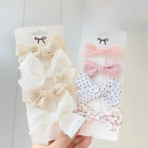 4Pcs/Set Sweet Lace Printed Bowknot Hair Clips For Cute Girls Handmade Hairpin Boutique Barrettes Headwear Kids Hair Accessories