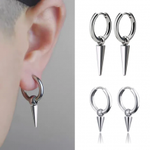 Rock Cone Pendant Hoop Earrings Female Men Stainless Steel Geometric Cartilage Single Earring Hip Hop Piercing Jewelry