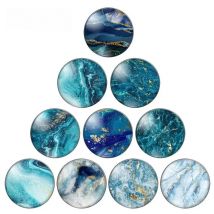 Water color glass cabochon,Blue Green and yellow color marble patterns Round photo glass cabochon demo flat back Making findings