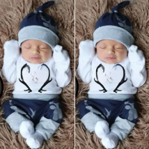 Winter Christmas 3PCS Newborn Baby Boy Clothes Set Costume Little Man Romper Deer Leggings Hat Warm Outfit Infant Clothes