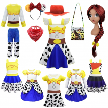 2025 Toy Story Girls Jessie Dress Up Halloween Children Woody Cosplay Costume Party Kids Masquerade Clothes Cowboy Hat Red Scarf