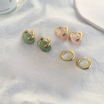 Chic Thick Stainless Steel Gold Plated Hoop Earrings with Natural Stone Donuts Hoops for Women Multicolor Stone Circle Huggies