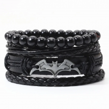 New Arrival 4 Pcs/set Vintage Bronze Feather Charm Leather Women Bracelets Men Femme Homme Male Jewelry