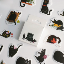 Mr. Paper 46pcs/Box Kawaii Black Cat Stickers Items Decoration DIY Handbook Stickers Boxed Cute