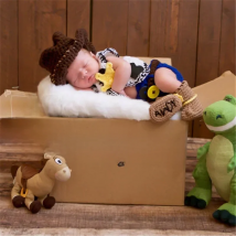 Crochet Newborn Baby Cowboy Outfit Baby Boy Photo Props Cowboy Boots Hat and Diaper Cover with Vest 5 Pieces Set Clothes H253