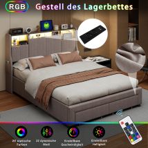 Rosahqnda testiera letto matrimoniale con illuminazione a LED, porte USB e vano portaoggetti, 2 cassetti, letto ospite letto giovanile,