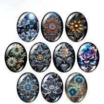 Beauty Night Lighting Flowers Patterns 10pcs 13x18mm/18x25mm/30x40mm Oval photo glass cabochon demo flat back Making findings