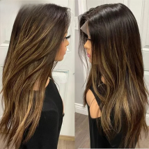Highlight Brown Blonde 100% Human Hair Wigs 13x6 Transparent Lace Frontal Wig Pre Plucked Glueless 13x4 Body Wave Lace Front Wig