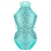 Kids Girls Sequins Ballet Leotards Gymnastics Workout Bodysuit Sleeveless Cutouts Back Strappy Waist Skating Dance Wear