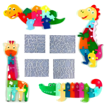 Dinosaur Puzzle Epoxy Mold Diy Giraffe Crocodile Puzzle Game Jigsaw Cartoon Animal Silicone Resin Mould for Kids