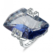 GEM'S BALLET 21.20Ct Natura Iolite Blue Mystic Quartz Gemstone Cocktail Rings 925 Sterling Silver Fine Jewelry for Women