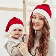 2025 Knitted Christmas Hat Cute Pompom Adult Child Soft Beanie Santa Cap New Year Party Kids Gift Navidad Natal Noel Decoration