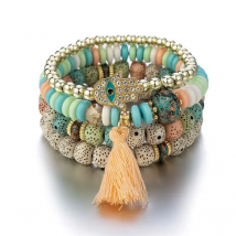 New Evil Eye Tassel Bracelet Set For Women Crystal Fatima Hand Charm Stone Beads Chain Bangle Female Bohemian Jewelry Gift