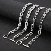 7mm Stainless Steel Chain Blade Link Chains Chokers Necklace For Mens Jewelry Silver Plated Solid Metal Fashion Jewelry