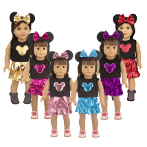 American 18 Inches Doll Clothes Set Skirt+T-shirt+Hairband Clothing Suit For 43cm Baby New Born&OG,Russia DIY Girl Dolls Toy