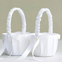 20 cm White Flower Girls Basket Silk Wedding Basket for Flower Bride/Kids Hand Held Wedding Ceremony Party Decorations