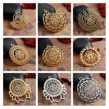 8Seasons Copper Sri Yantra Meditation Pendants Round Gold Color Hollow Charms DIY Making Necklace Earrings Women Jewelry,1-5PC