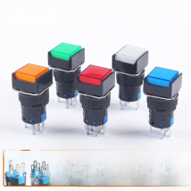 5PCS 5V 12V 24V 220V Momentary LED Illuminuted Maintained Self-locking On Off Push Button Switches 16MM Square Lamp Indicator