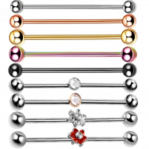 1Pc G23 Titanium Long Industrial Barbell Rings 14G Tongue Ear Nipple Straight Barbell Ring Cartilage Earring Helix Body Piercing