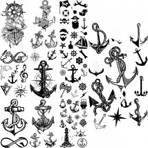 Black Anchor Temporary Tattoos For Adults Men Realistic Compass Pirate Lighthouse Infinite Fake Tattoo Sticker Body Arm Tatoos